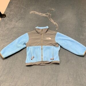 The North Face Fleece Jacket Girls 2XS Blue Gray Full Zip Mock Neck Long Sleeve